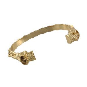 Polished Goldtone Finish Skulls and Bones Torc Bracelet Cuff